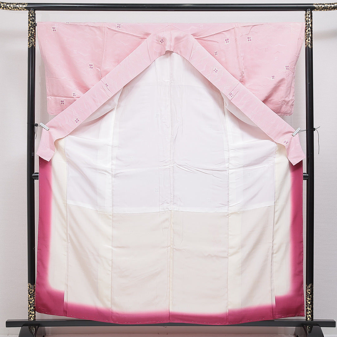 色無地 洗える着物 袷 身丈160cm 裄丈67cm ポリエステル Bランク Lサイズ 広衿 インフォーマル 創作柄 ピンク系 1214-16263