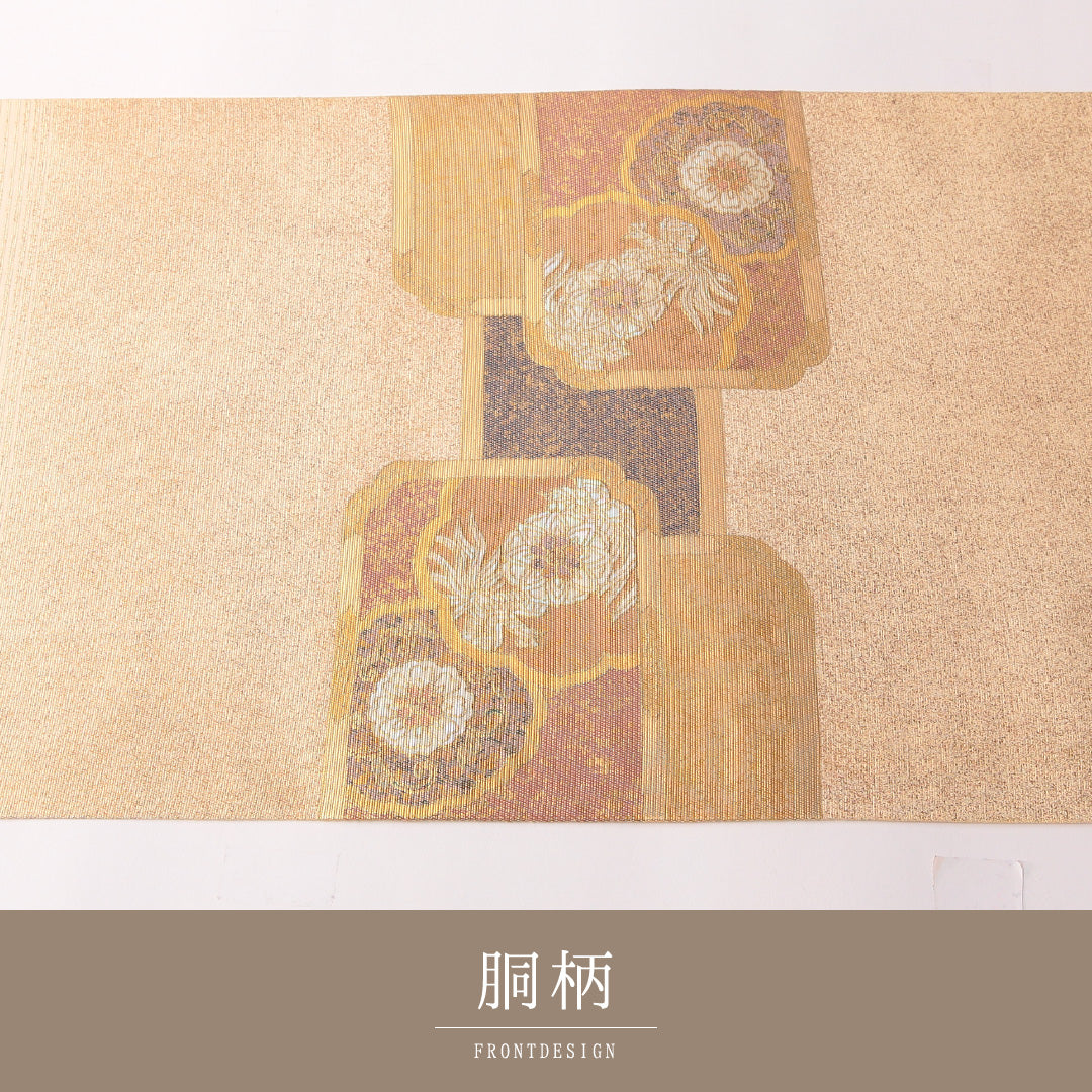 袋帯 帯丈444cm 正絹 ポイント柄 セミフォーマル 文箱 金系 1243-01751