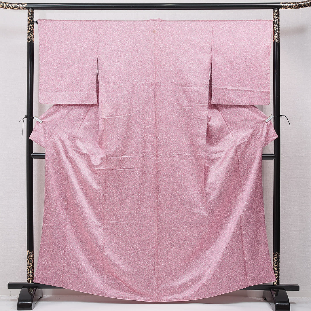 江戸小紋 洗える着物 袷 身丈163cm 裄丈63cm ポリエステル Cランク Lサイズ 広衿 一つ紋(五三桐) セミフォーマル 紋意匠 創作柄 ピンク系 1262-15825