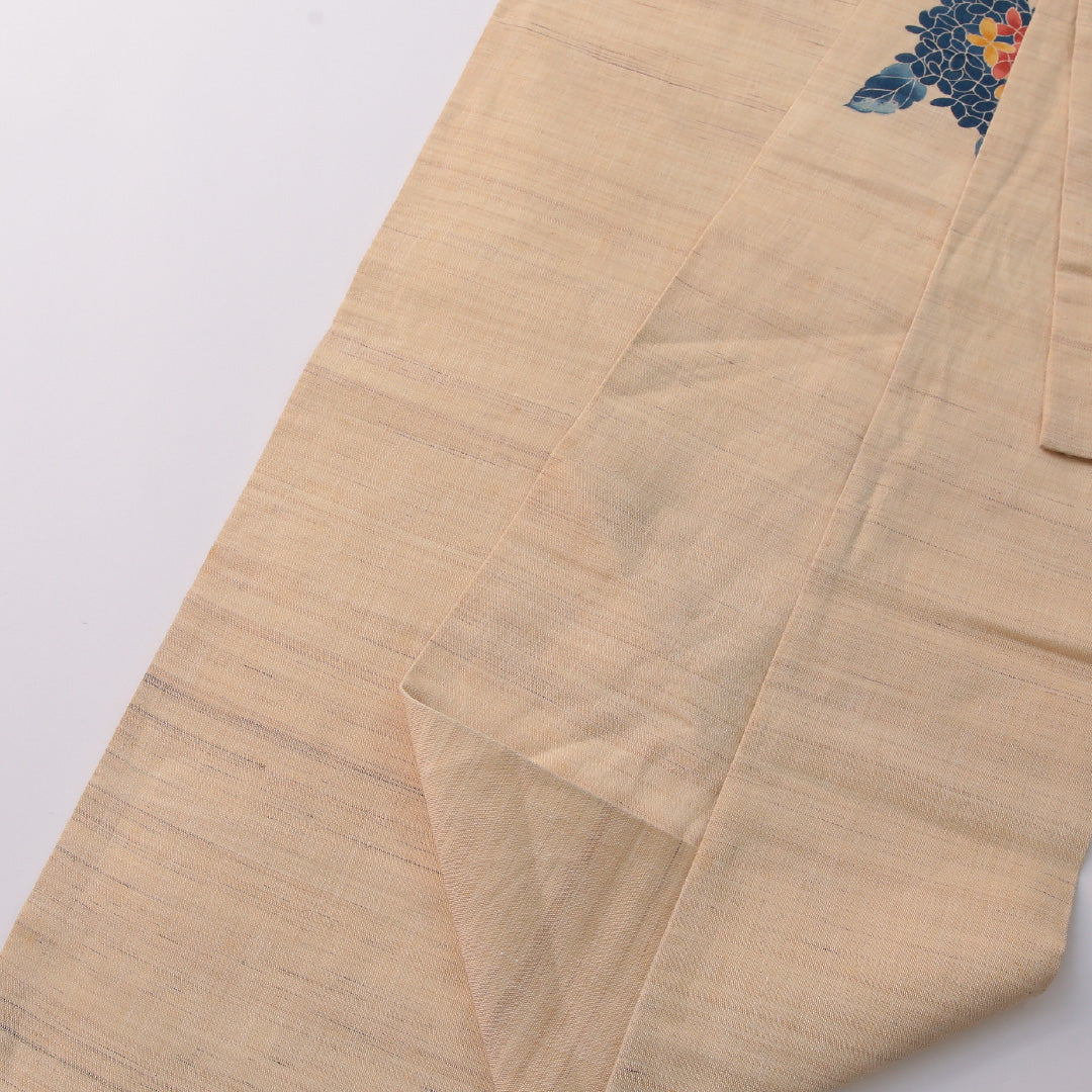 九寸名古屋帯(紬) 帯丈381cm カジュアル 名古屋仕立て ポイント柄 Cランク 正絹 紫陽花 クリーム系 1224-03255