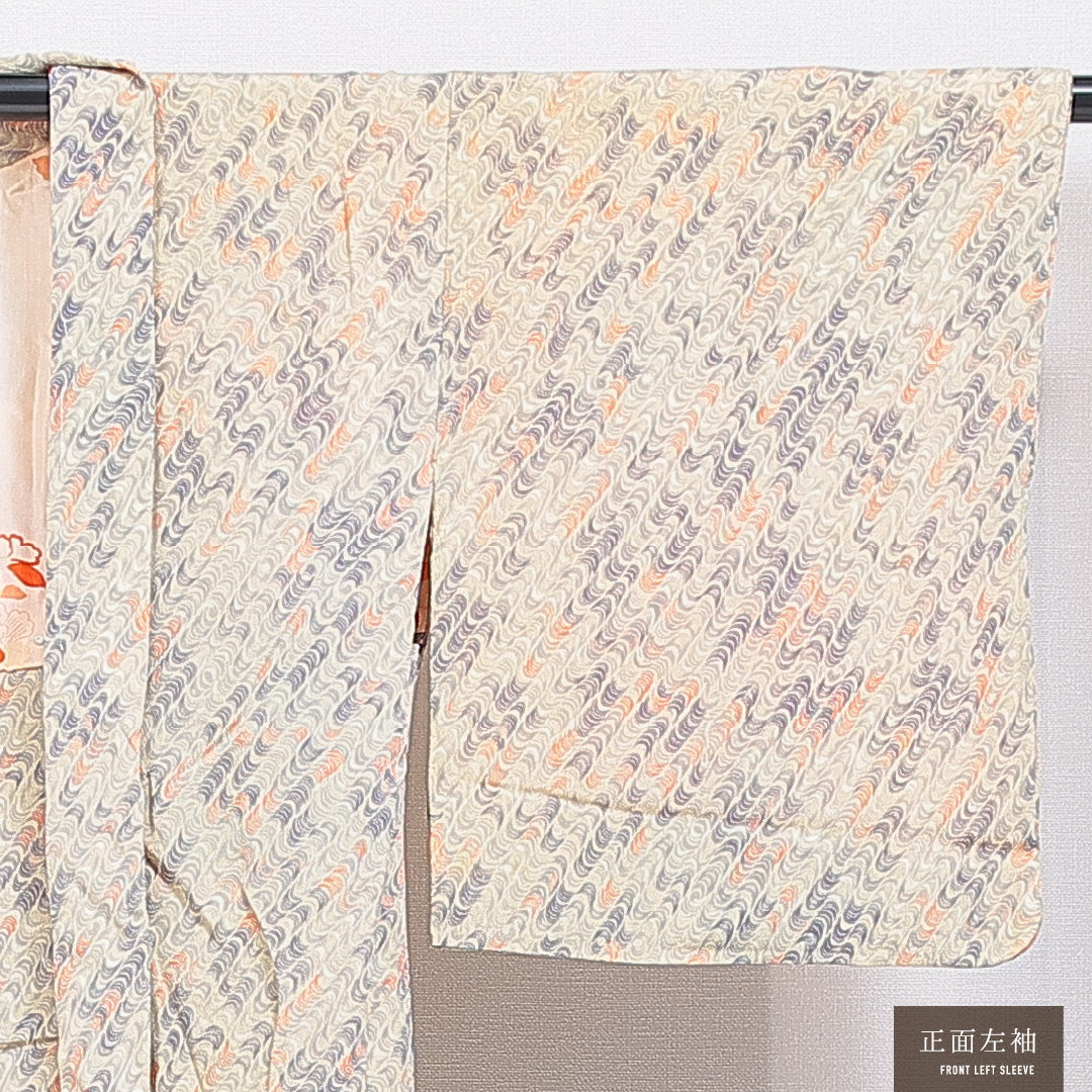 アンティーク 羽織 袷 身丈82cm 裄丈65cm 正絹 Cランク Mサイズ ちりめん 抽象柄 クリーム系 1217-16812