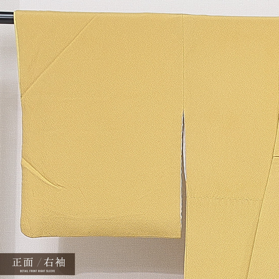 付下げ 袷 身丈155cm 裄丈66cm 正絹 Aランク 一つ紋 (揚羽蝶) セミフォーマル 広衿 Mサイズ 刺繍 撫子 黄系 RP 1218-15694