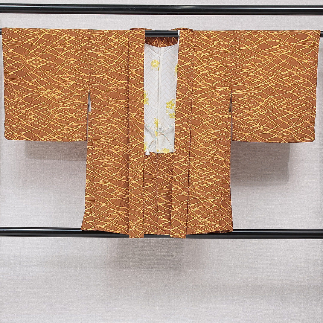 羽織 袷 身丈79cm 裄丈64cm 正絹 Sランク カジュアル Mサイズ 紐あり 創作柄 茶系 RP 1232-15460