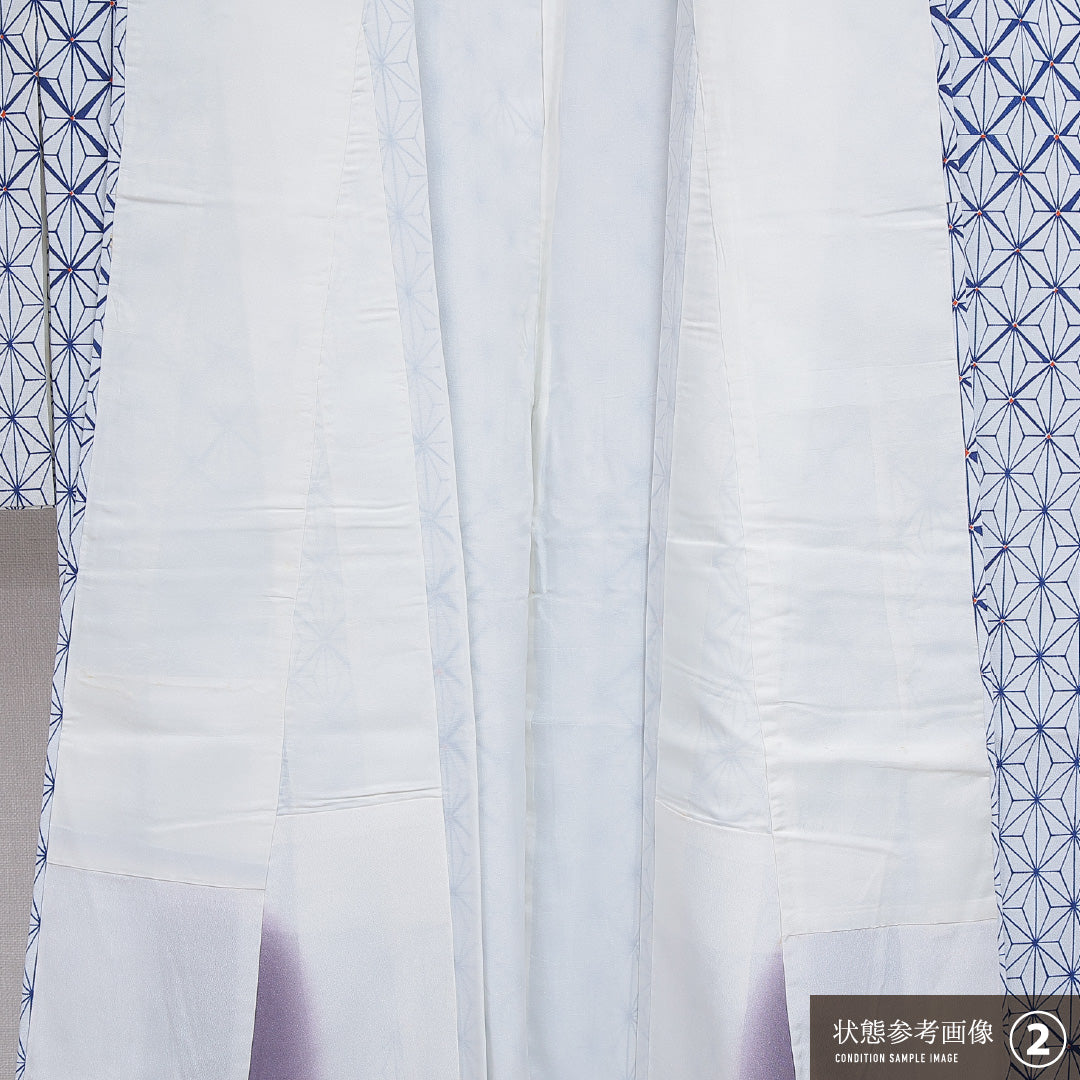 洗える着物 小紋 袷 身丈154cm 裄丈65cm ポリエステル Aランク インフォーマル 広衿 Sサイズ 麻の葉 白系 RP 1221-16115