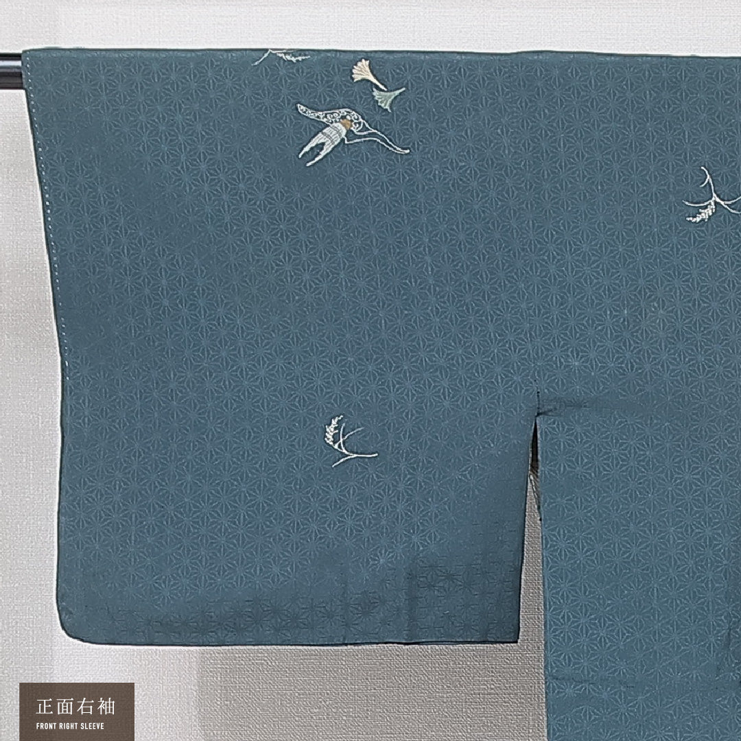 道行コート 袷 身丈83cm 裄丈64cm 正絹 Cランク 紋意匠 (麻の葉) セミフォーマル Mサイズ すすき 青系 LP 1237-15322