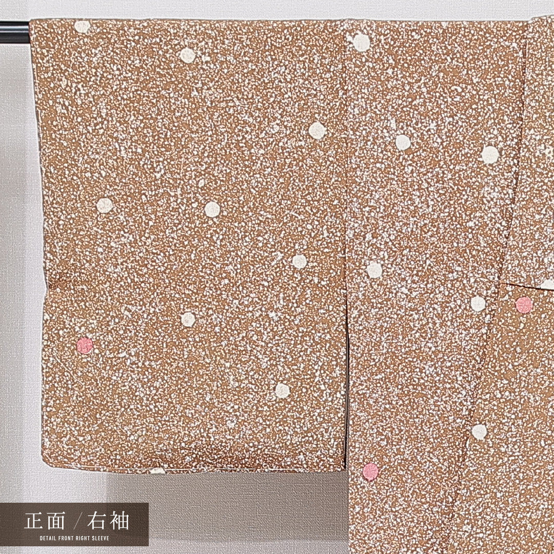 小紋 袷 身丈162cm 裄丈65cm 正絹 Sランク インフォーマル 広衿 Lサイズ たたき染め 創作柄 茶系 RP 1221-15872