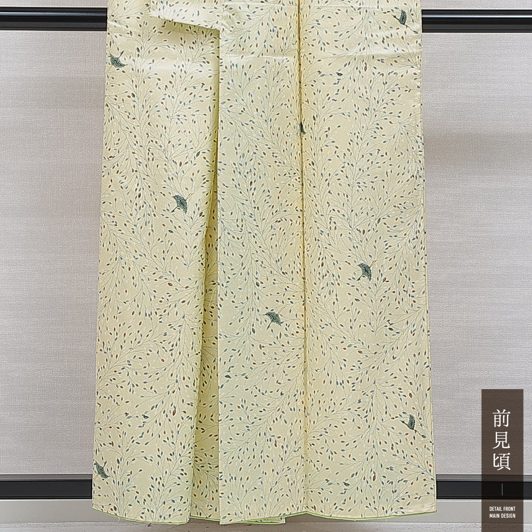 洗える着物 小紋 袷 身丈156cm 裄丈61cm ポリエステル Aランク インフォーマル 広衿 Mサイズ 花喰鳥 黄系 RP 1221-15986