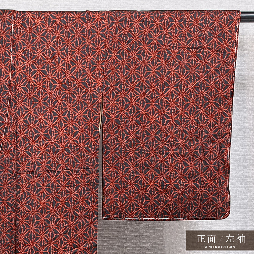 小紋 袷 身丈152cm 裄丈61cm 正絹 Cランク インフォーマル 広衿 Sサイズ 麻の葉 赤系 LP 1221-16418