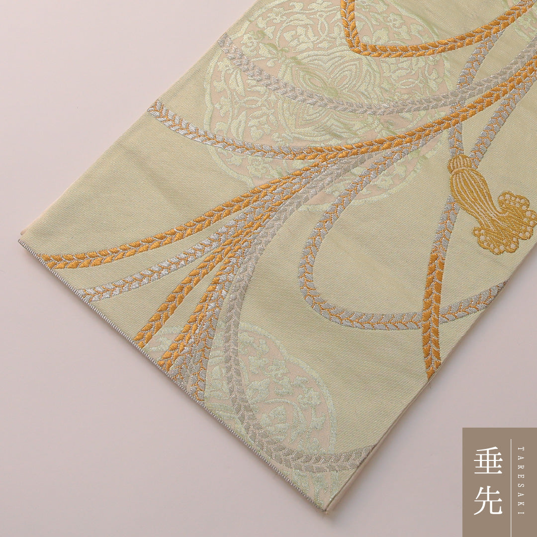 袋帯 帯丈424cm フォーマル 六通 Aランク 正絹 組紐 緑系 1223-01900