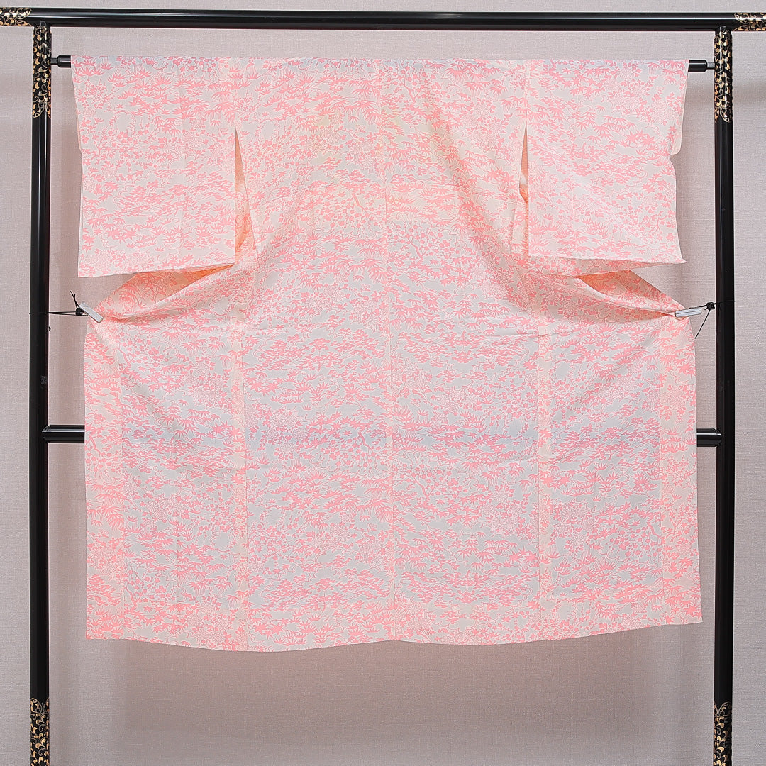 長襦袢 単衣 身丈131cm 裄丈64cm 正絹 Aランク Lサイズ 菊 笹 ピンク系 RP 1239-16523