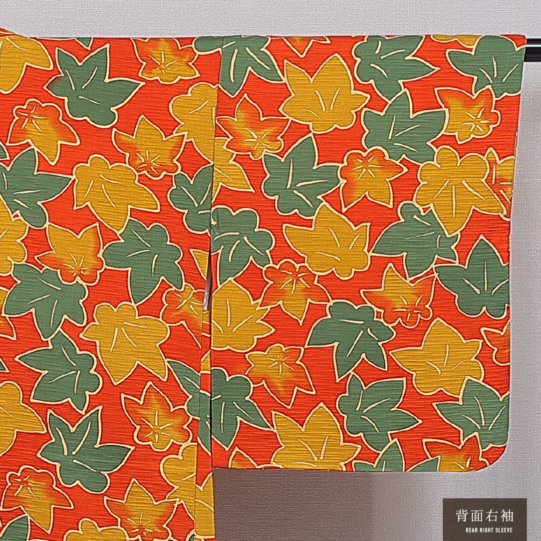 羽織 袷 身丈75cm 裄丈62cm 正絹 Sランク カジュアル Sサイズ 紐あり 紅葉 楓 朱系 RP 1232-16841
