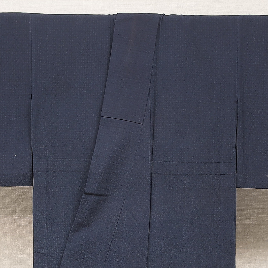 色無地(お召) 単衣 身丈151cm 裄丈64cm 正絹 Cランク Sサイズ 広衿 インフォーマル 無地 紺系 1214-16913