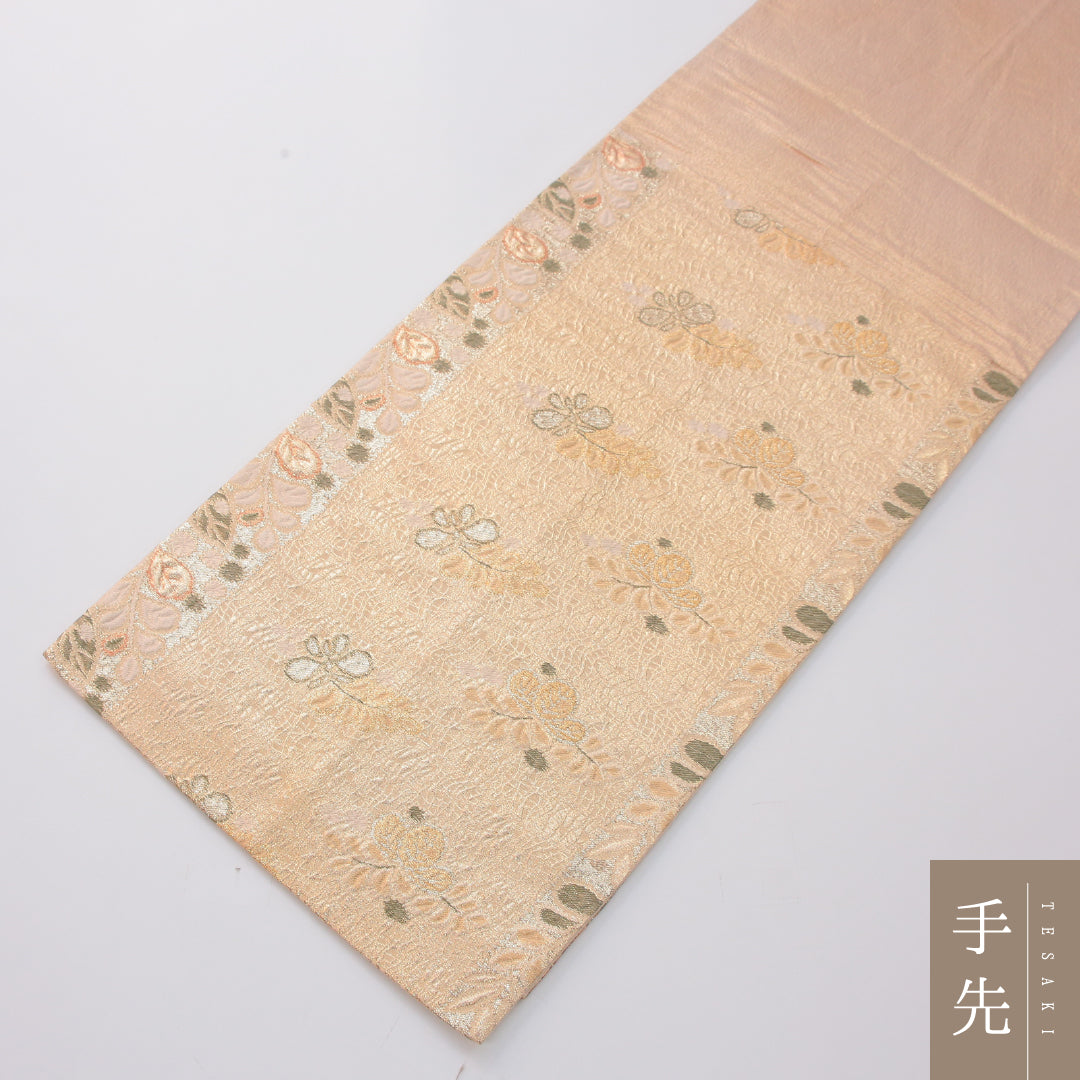 袋帯 帯丈434cm 正絹 六通 フォーマル 辻が花 クリーム系 1243-02324