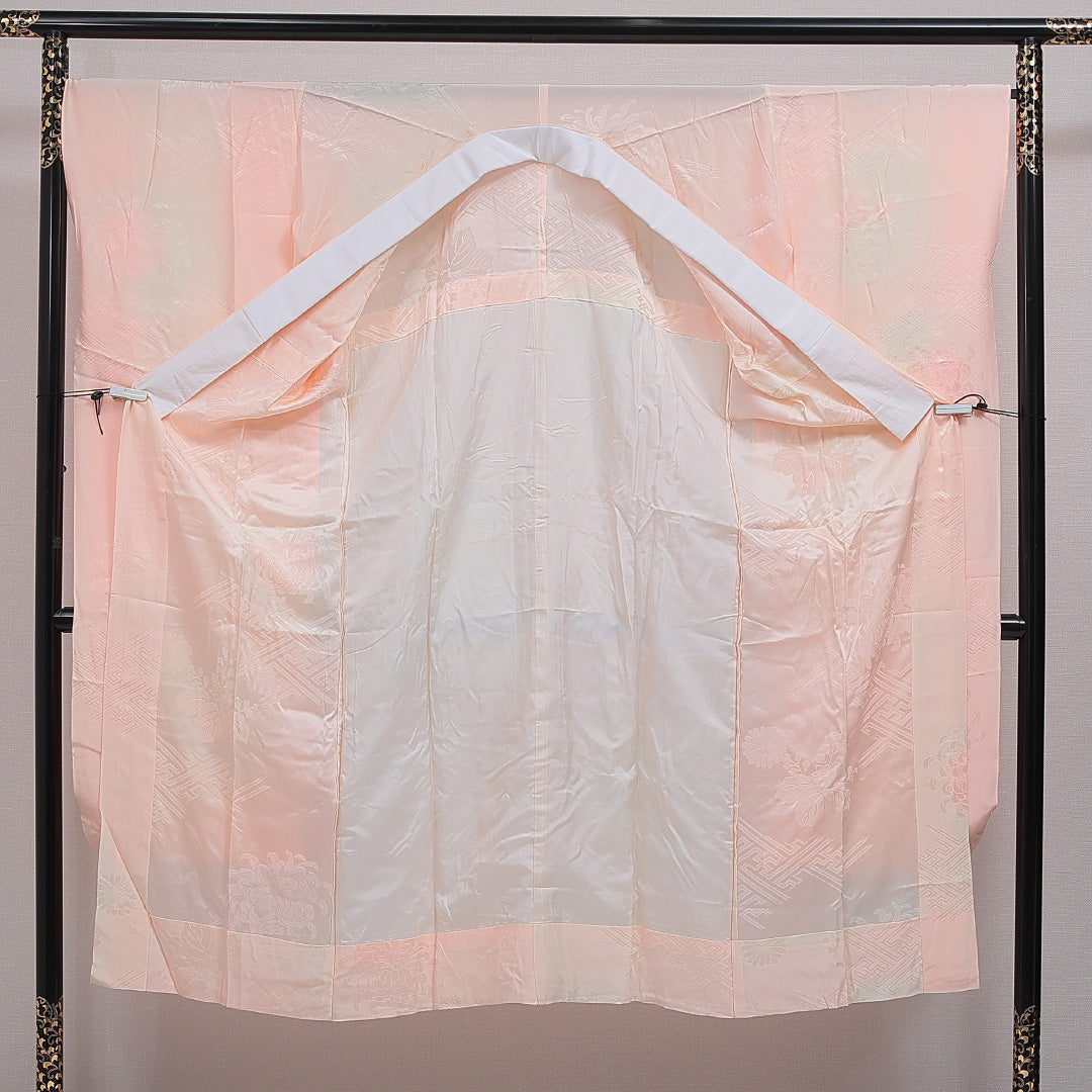 振袖用 長襦袢 無双袖 身丈143cm 裄丈67cm 正絹 Sランク 3XLサイズ 吉祥文様 ピンク系 M4 1240-16613