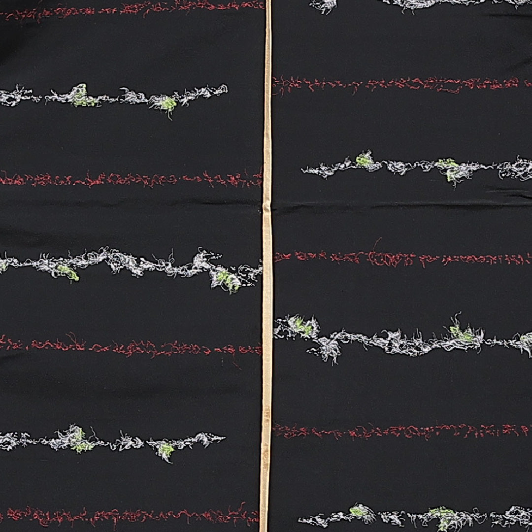 紬 単衣 身丈150cm 裄丈61cm 正絹 Sランク カジュアル 広衿 Sサイズ 刺繍 植物柄 黒系 RP 1223-15970