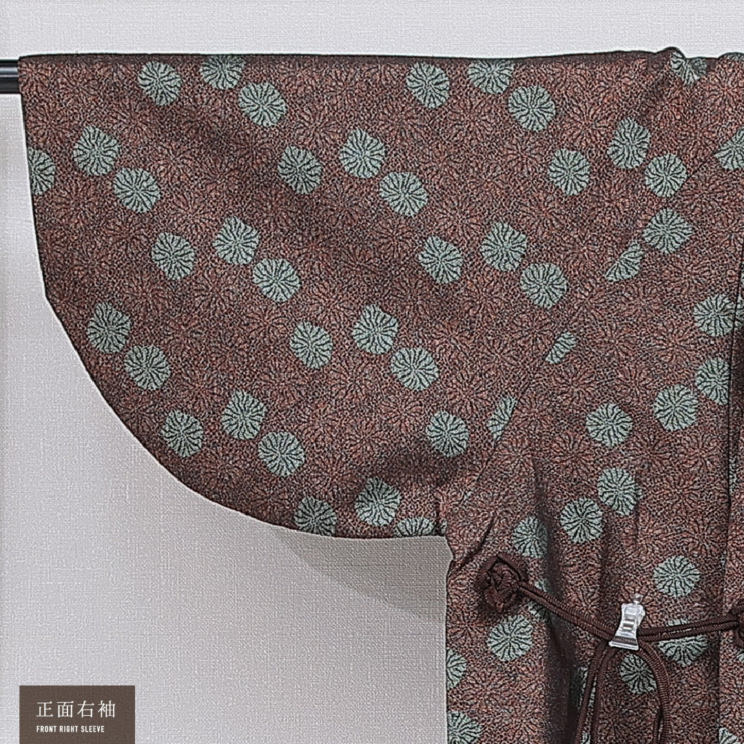 道中着(紬) 袷 身丈70cm 裄丈63cm 正絹 Sランク Sサイズ カジュアル 創作柄 茶系 1264-16152