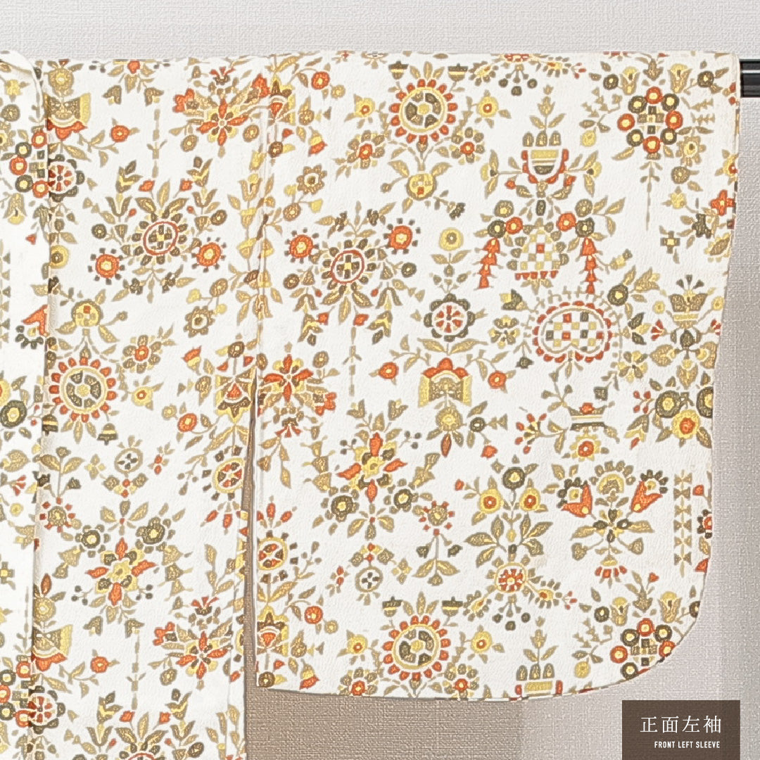 羽織 袷 身丈75cm 裄丈59cm 正絹 Cランク カジュアル Sサイズ 紐あり 創作柄 白系 HP 1232-15259