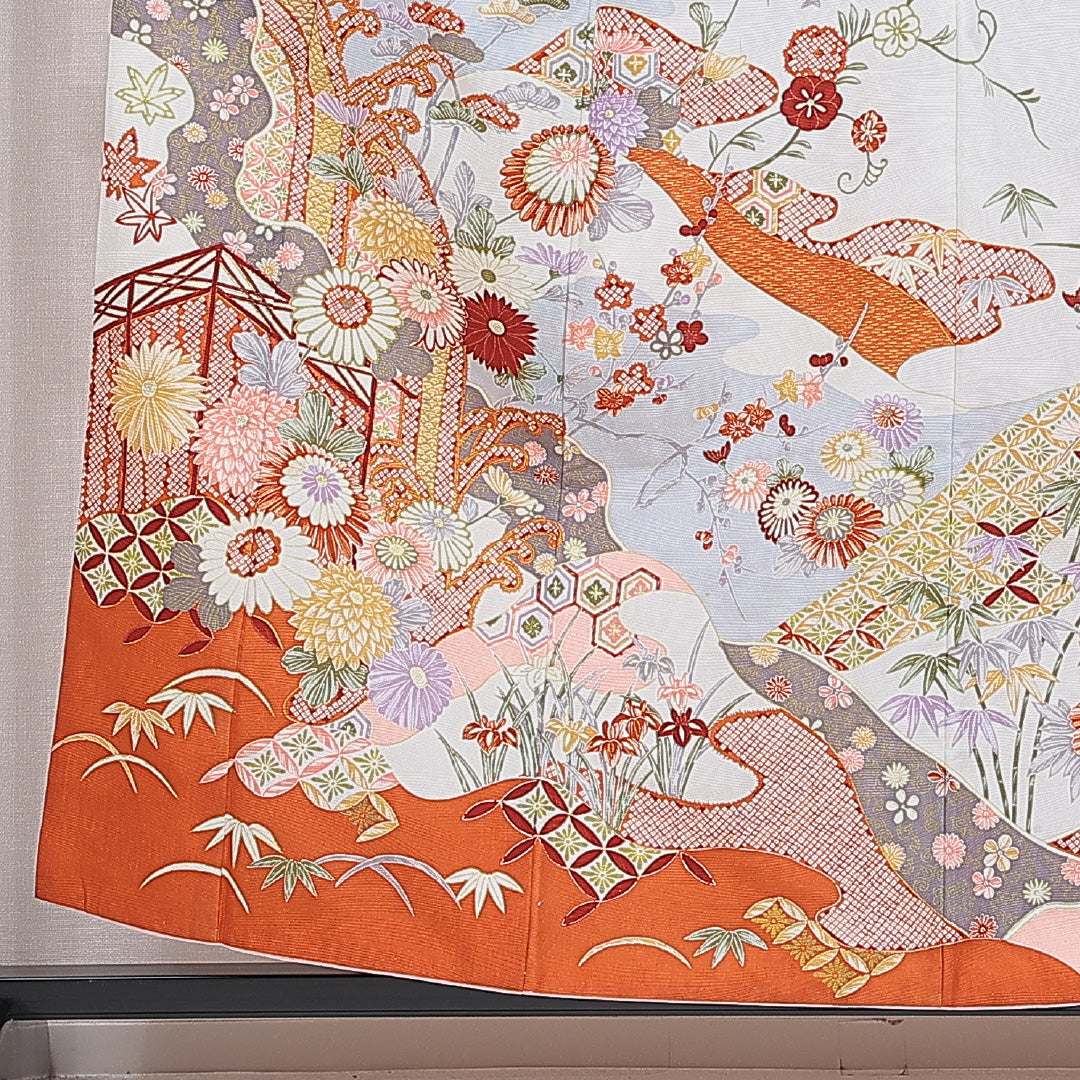 訪問着 洗える着物 袷 身丈158cm 裄丈64cm ポリエステル Aランク Mサイズ 広衿 セミフォーマル 吉祥文様 白系 1212-16264