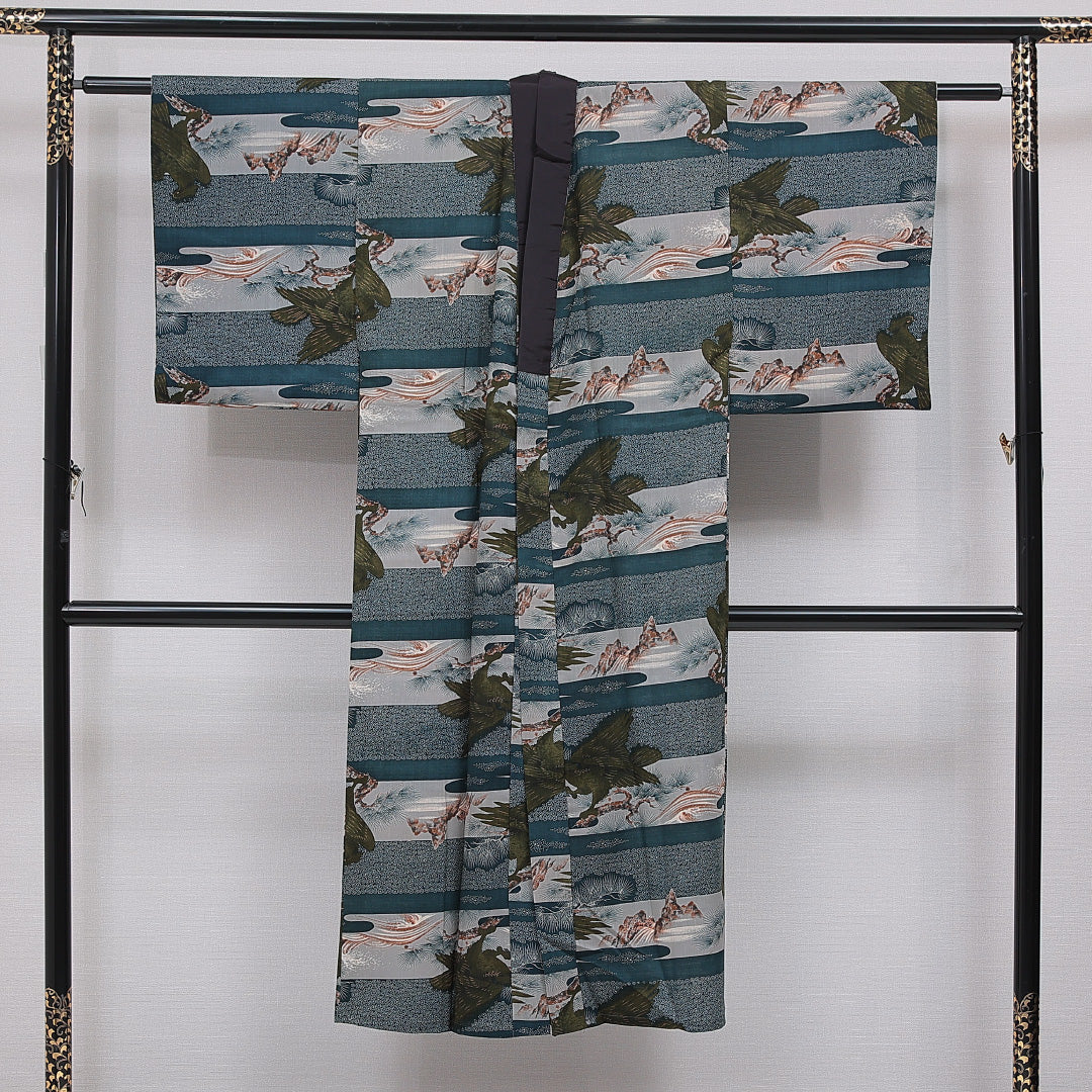 長襦袢 男性用 無双袖 身丈137cm 裄丈60cm 正絹 Sランク Mサイズ 鷹 グレー系 RP 1241-16716