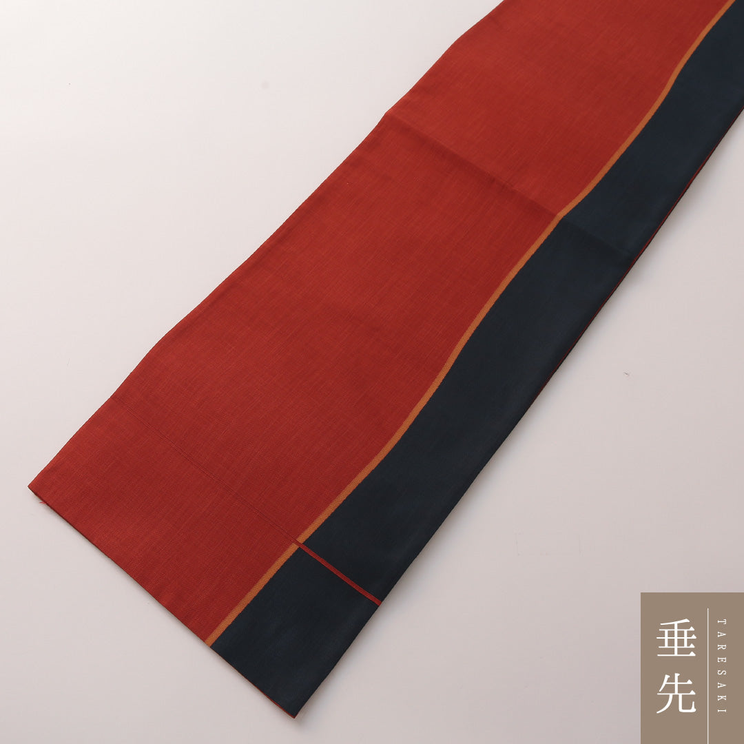 袋帯(紬) 帯丈428cm 正絹 六通 カジュアル 抽象柄 朱系 紺系 1243-01879