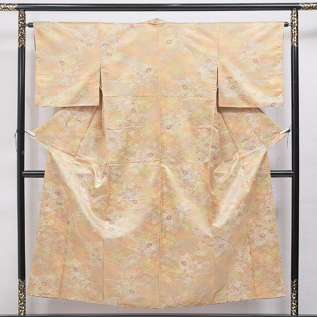 洗える着物 小紋 袷 身丈150cm 裄丈63cm ポリエステル Sランク インフォーマル 広衿 Sサイズ 古典柄 黄系 RP 1221-16363