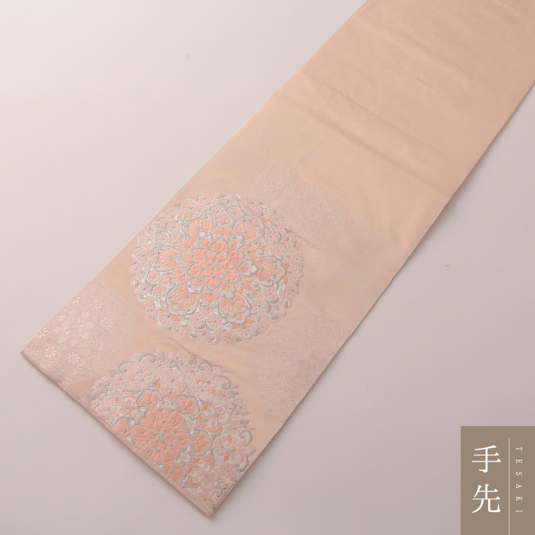 袋帯 帯丈424cm フォーマル 六通 Aランク 正絹 唐華 ピンク系 1223-01884