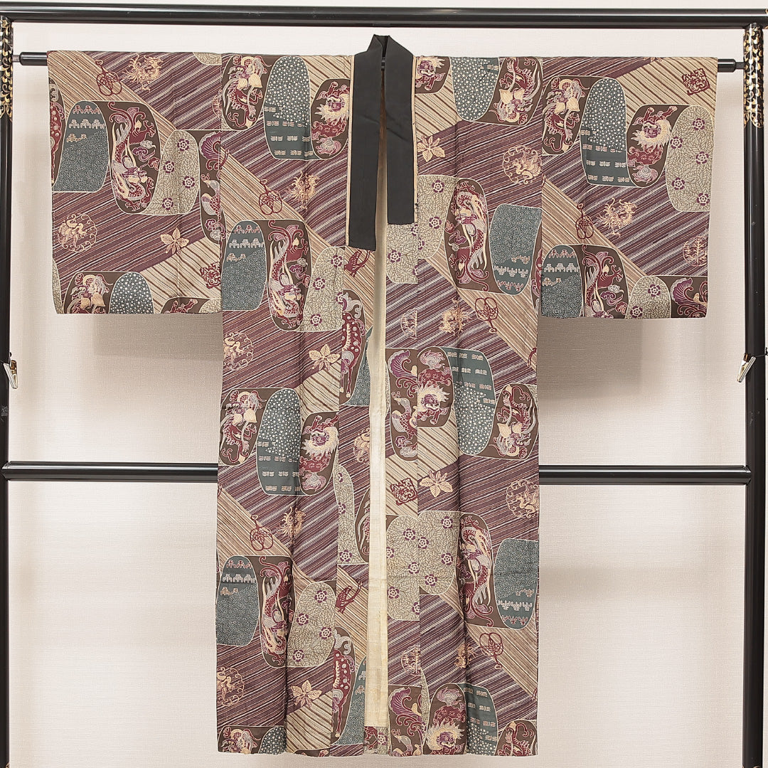 長襦袢 男性用 袷 身丈130cm 裄丈64cm 正絹 Cランク Sサイズ 創作柄 紫系 LP 1241-16924