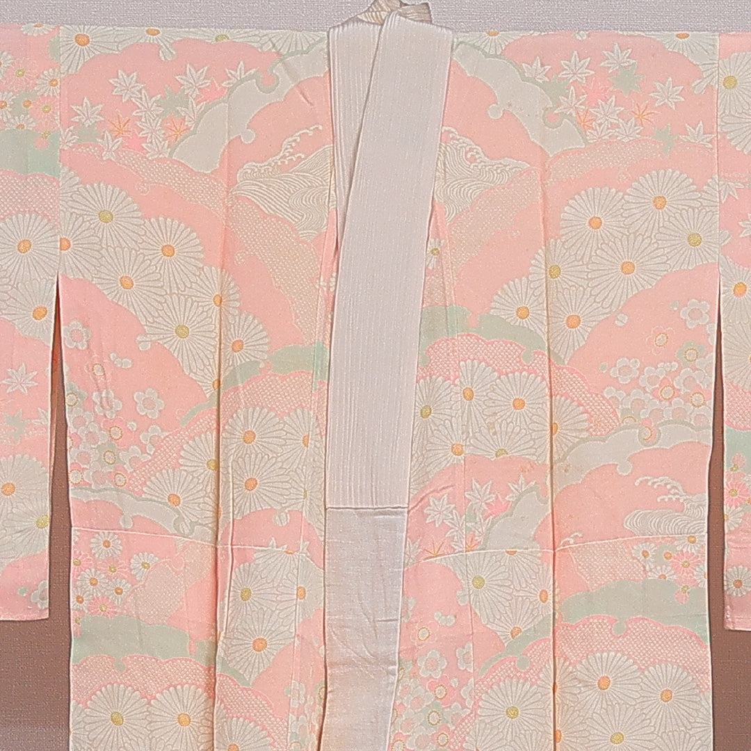 長襦袢 無双袖 身丈128cm 裄丈61cm 正絹 Cランク Lサイズ 雪輪 ピンク系 LP 1239-16636