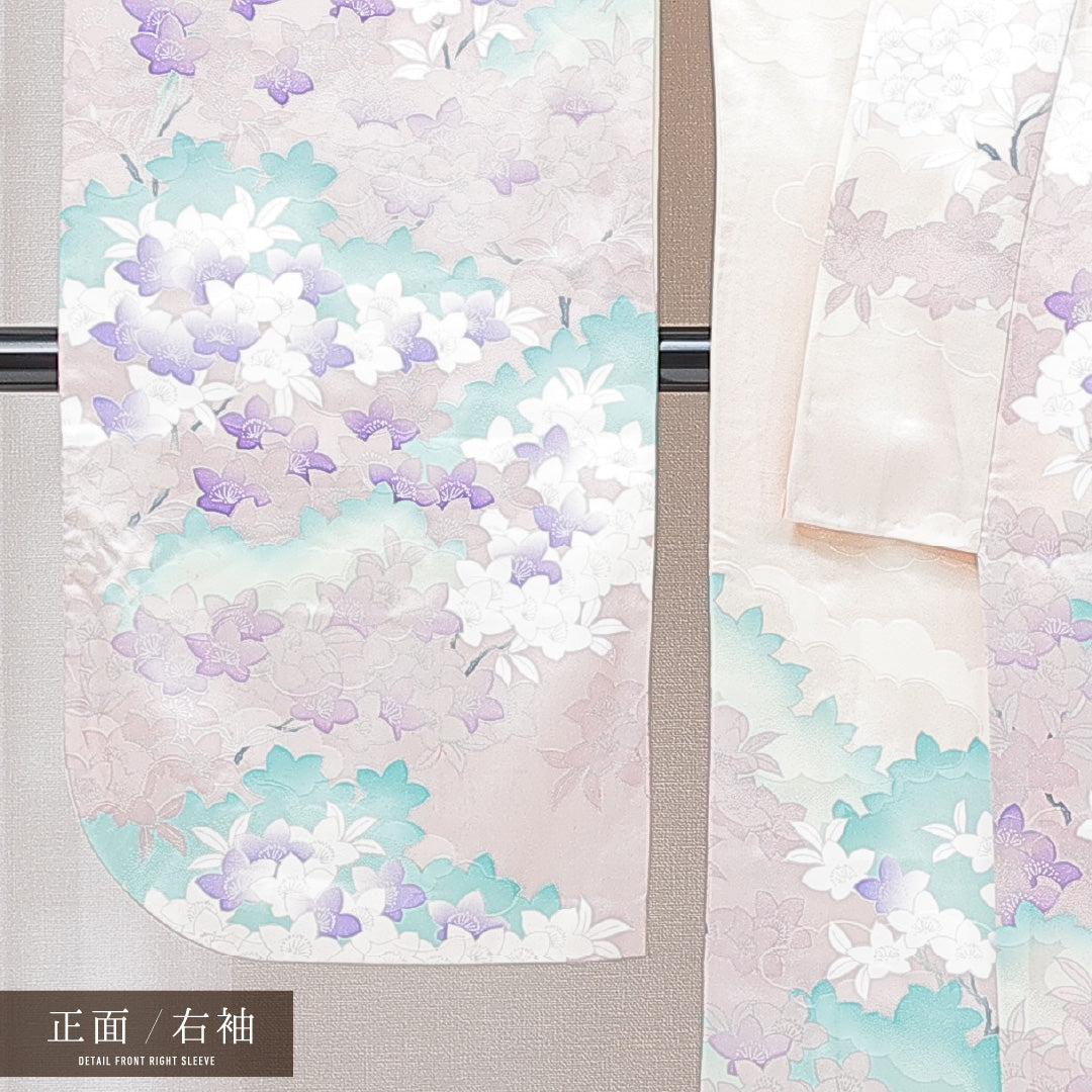 振袖 袷 身丈171cm 裄丈66cm フォーマル Cランク 2XLサイズ 正絹 広衿 鳥 桔梗 1213-F0685