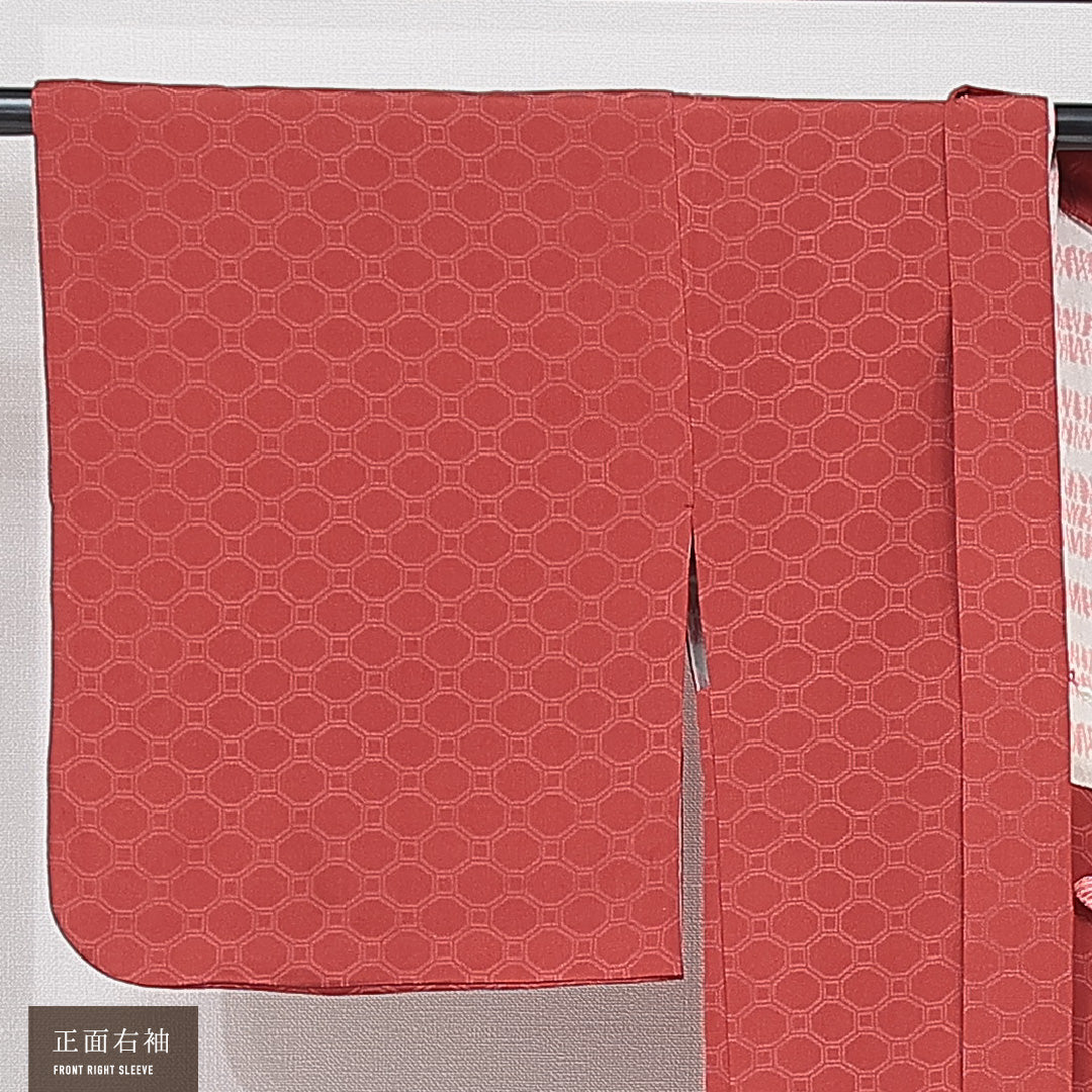 羽織 袷 身丈79cm 裄丈64cm 正絹 Aランク 紋意匠 (蜀江) カジュアル Mサイズ 茶系 HP 1232-15325