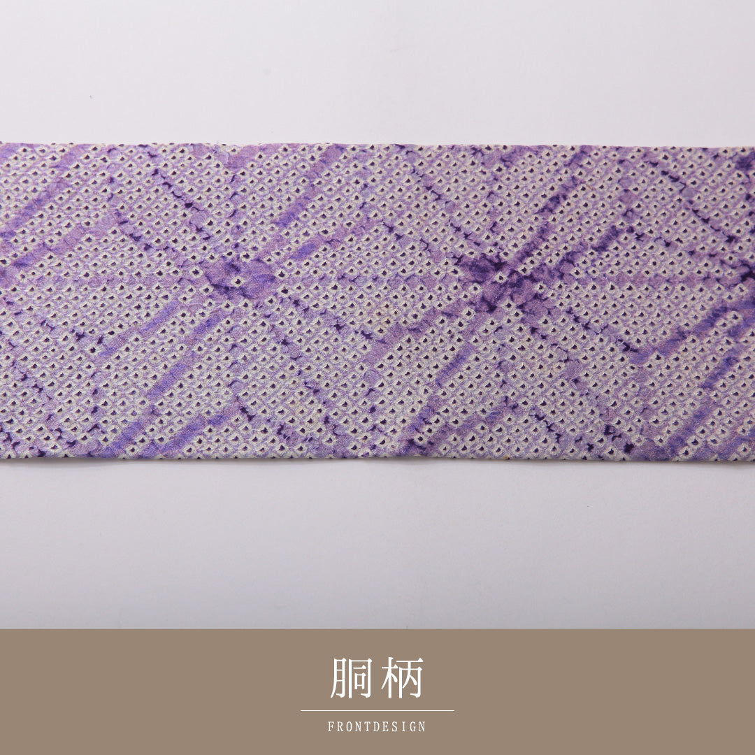 九寸名古屋帯 帯丈341cm カジュアル 名古屋仕立て 全通 Cランク 正絹 絞り柄 紫系 1224-03498