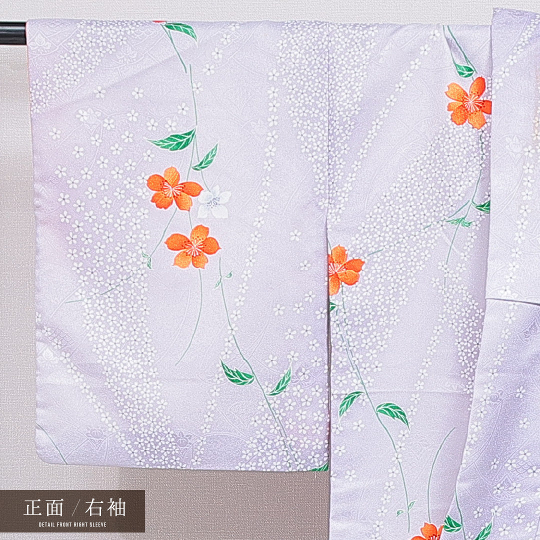 洗える着物 小紋 袷 身丈158cm 裄丈64cm ポリエステル Bランク インフォーマル 広衿 Mサイズ 花柄 紫系 HP 1221-16288