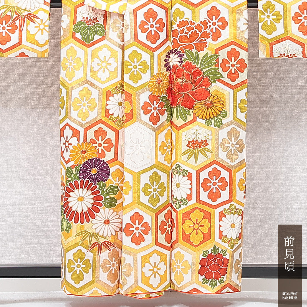 振袖 袷 身丈155cm 裄丈63cm フォーマル Cランク Mサイズ 正絹 広衿 亀甲 牡丹 蘇州刺繍 金駒刺繍 1213-F0670