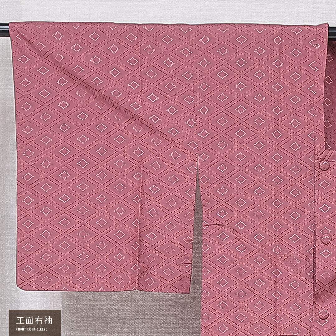 道行コート 単衣 身丈126cm 裄丈64cm 正絹 Sランク セミフォーマル Mサイズ 刺繍 ポケットあり 菱 ピンク系 RP 1237-16789
