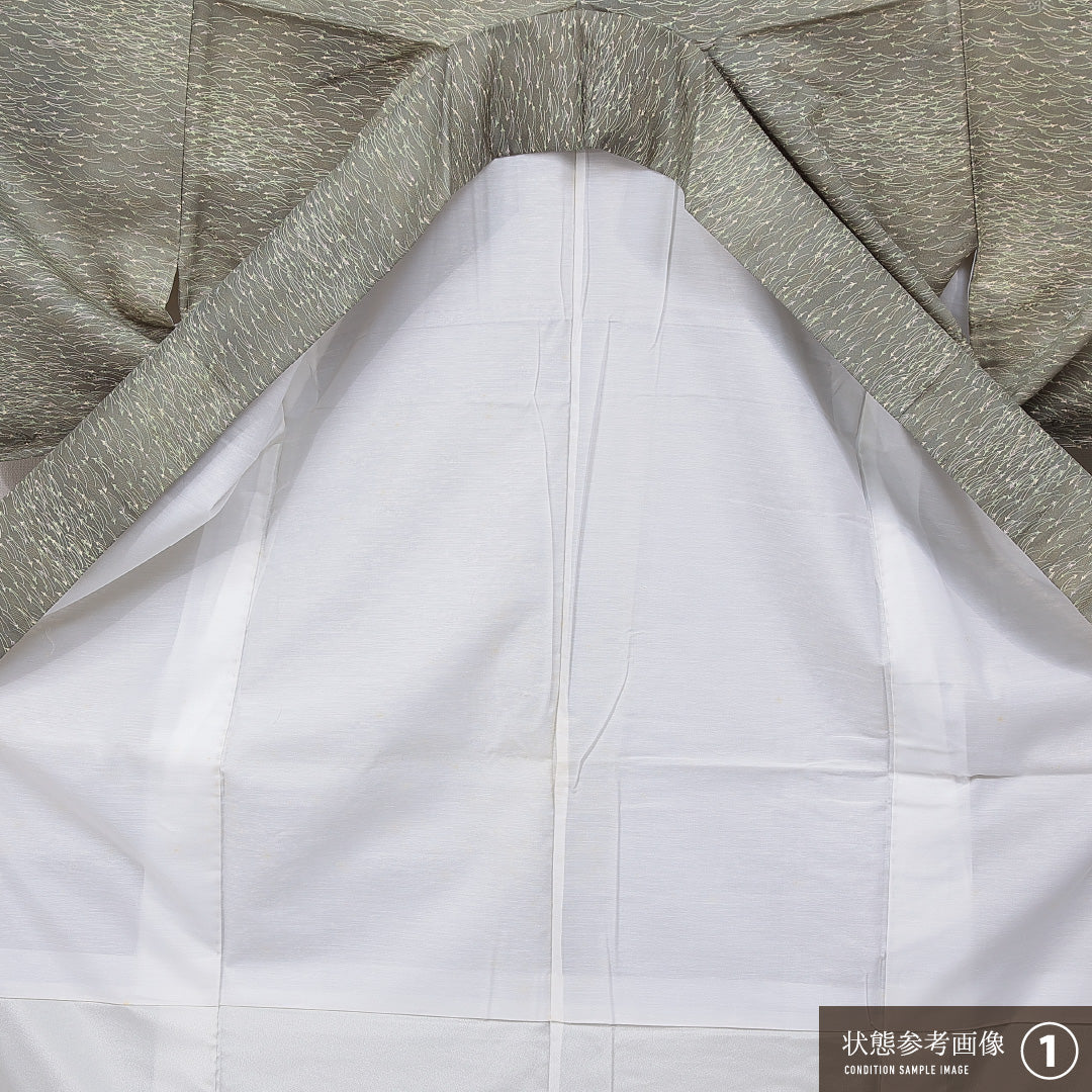 洗える着物 小紋 袷 身丈155cm 裄丈64cm ポリエステル Sランク インフォーマル 広衿 Mサイズ 松葉 緑系 RP 1221-15847