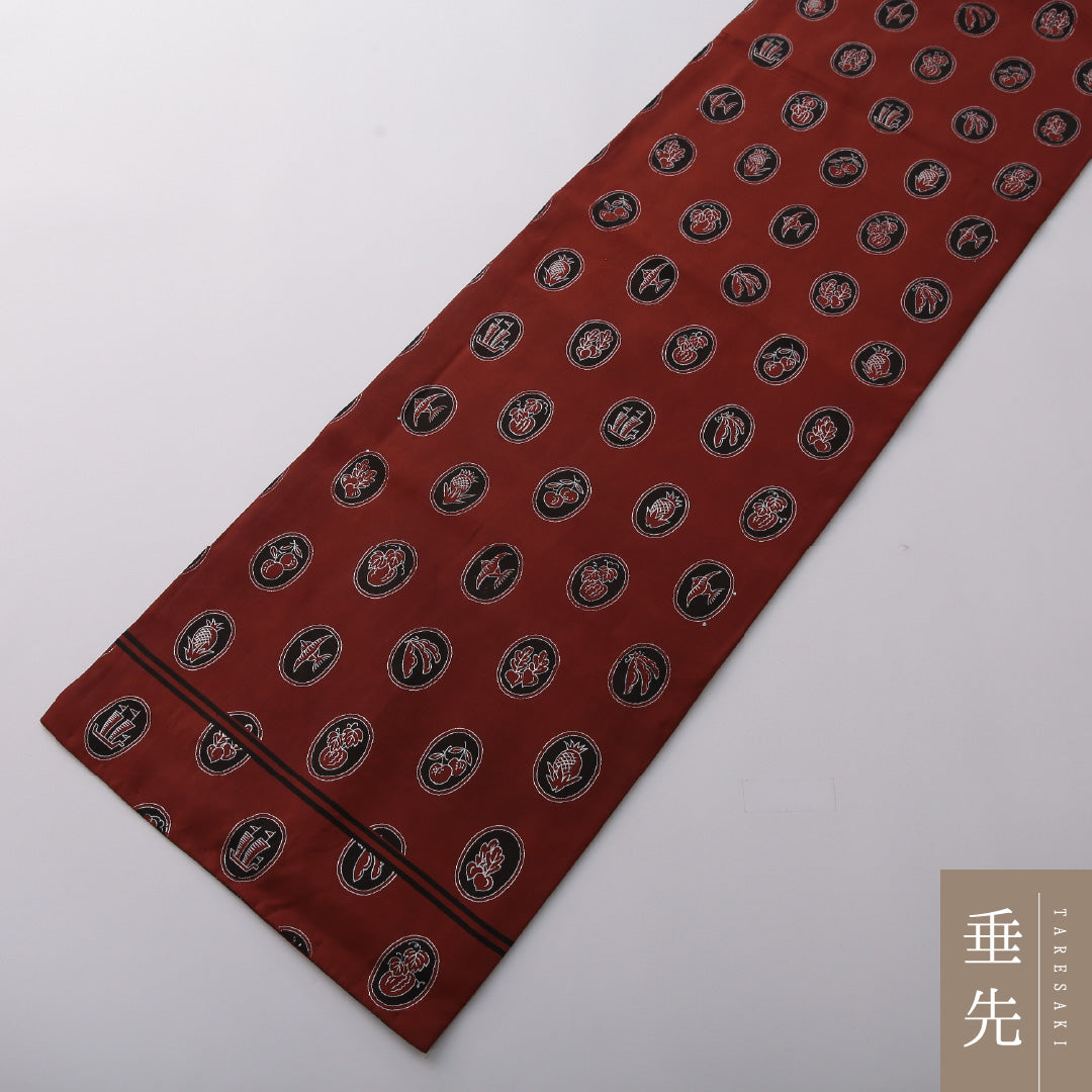 アンティーク 九寸名古屋帯 Aランク 帯丈313cm 正絹 全通 名古屋仕立て 染め 橘 茶系 RP 1245-03352