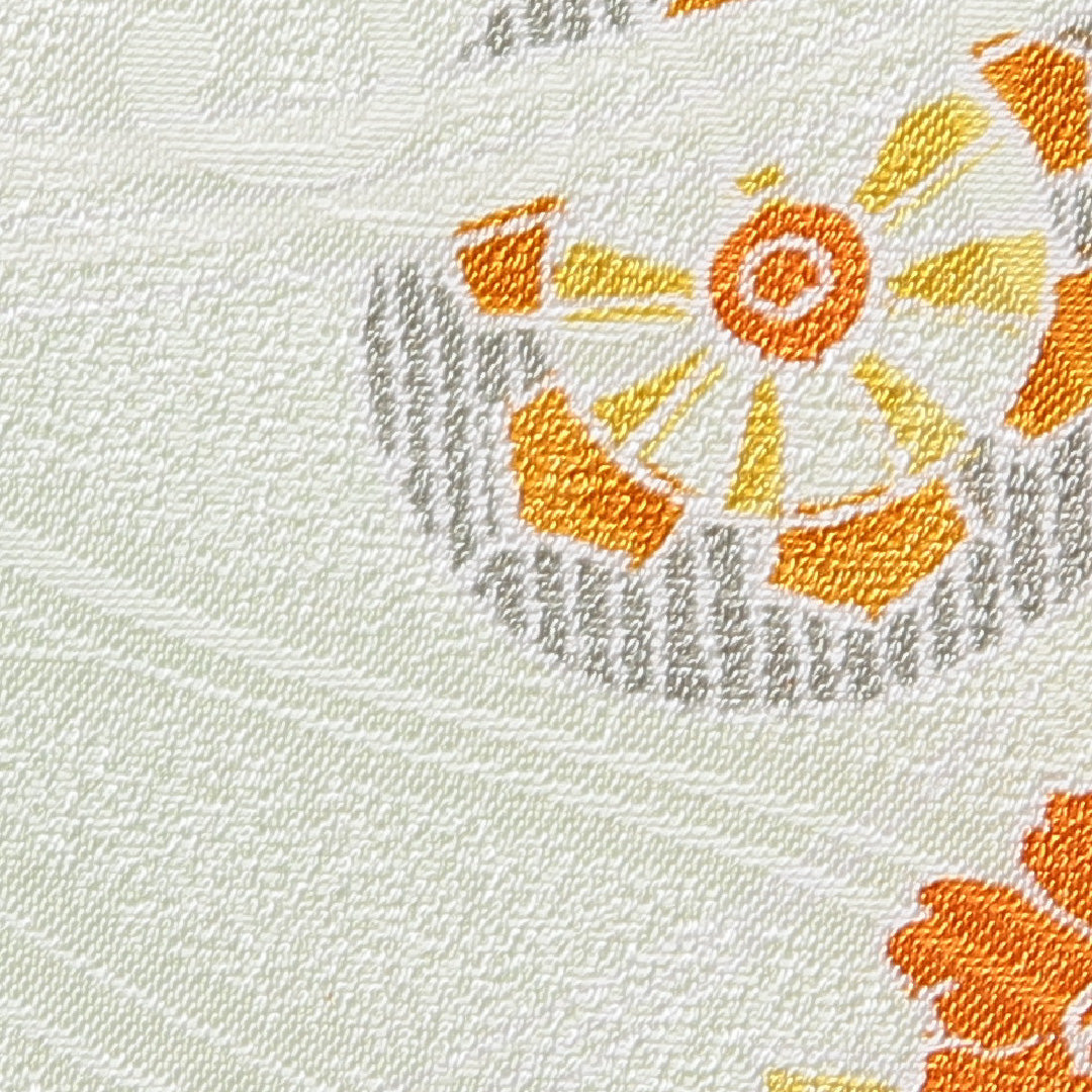 小紋 洗える着物 袷 身丈162cm 裄丈61cm ポリエステル Bランク Lサイズ 広衿 インフォーマル 源氏車 菊 緑系 1215-15806