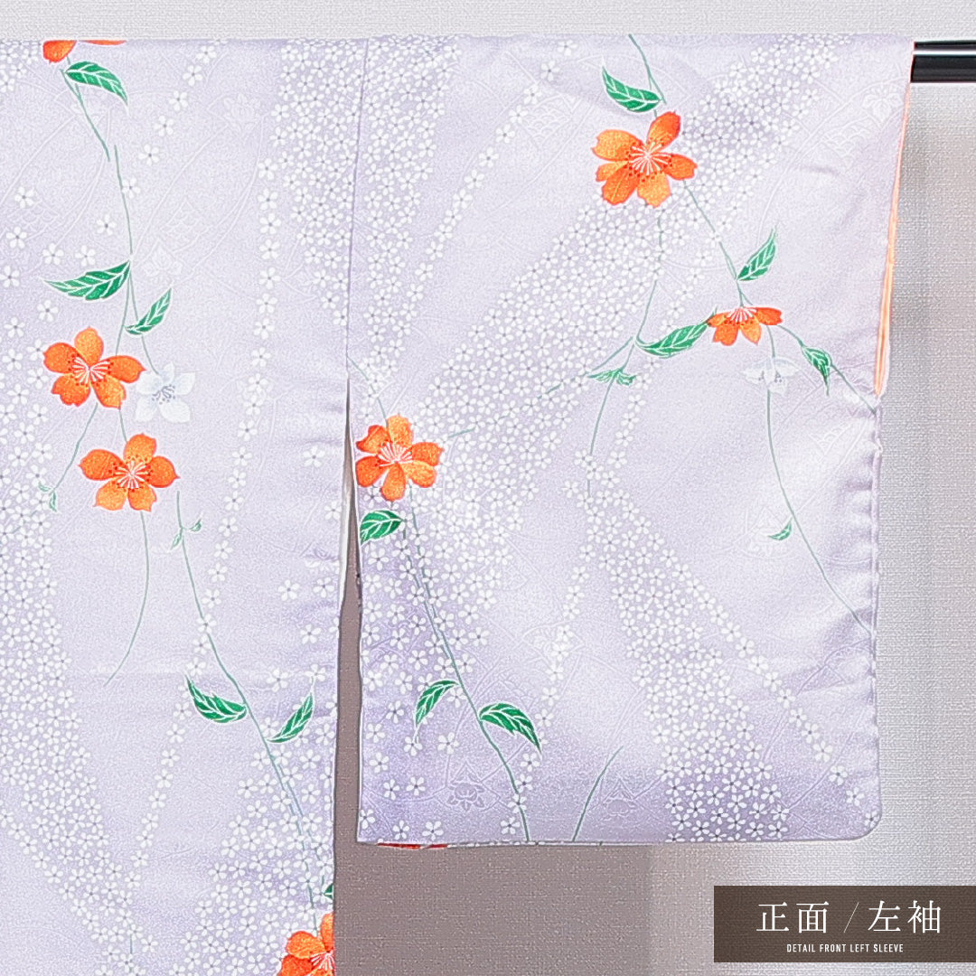 洗える着物 小紋 袷 身丈158cm 裄丈64cm ポリエステル Bランク インフォーマル 広衿 Mサイズ 花柄 紫系 HP 1221-16288