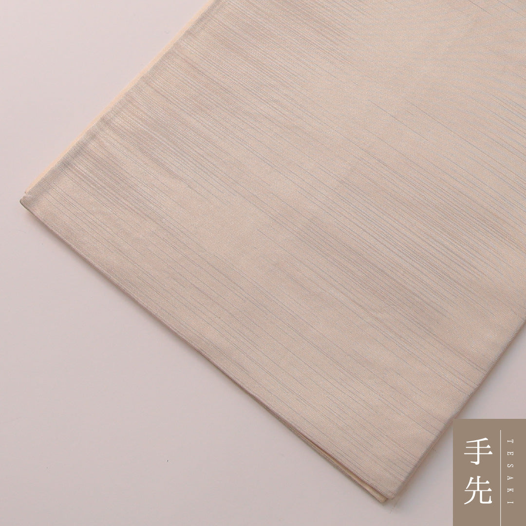 袋帯 帯丈424cm フォーマル 六通 Cランク 正絹 鳥 扇 菊 クリーム系 グレー系 1223-01885