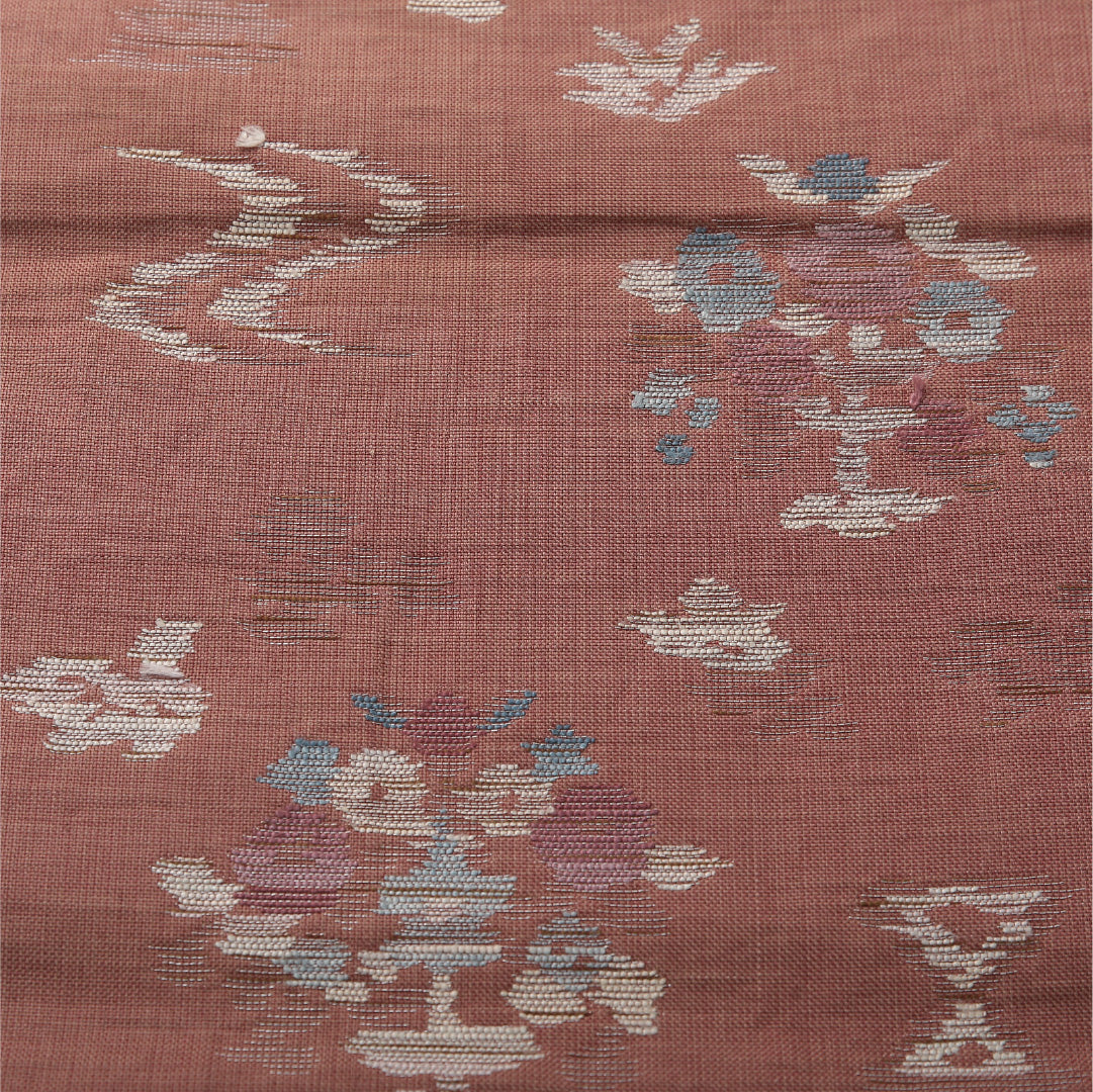 八寸名古屋帯(紬) 帯丈345cm カジュアル 松葉仕立て 六通 Cランク 正絹 創作柄 ピンク系 1224-03713