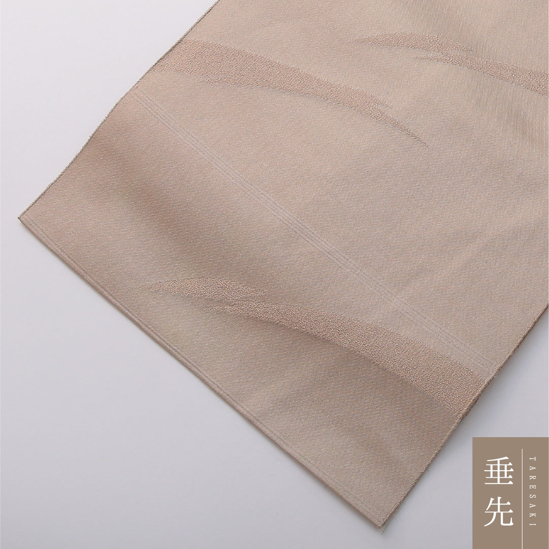 八寸名古屋帯 帯丈352cm インフォーマル 松葉仕立て ポイント柄 Cランク 正絹 流水 紅葉 ベージュ系 1224-03420