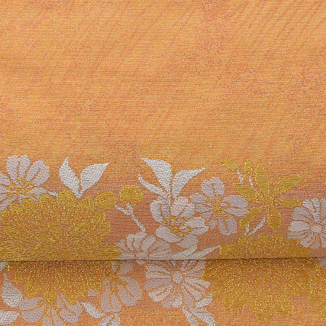 袋帯 帯丈448cm セミフォーマル ポイント柄 Aランク 正絹 菊 金系 朱系 1223-02331