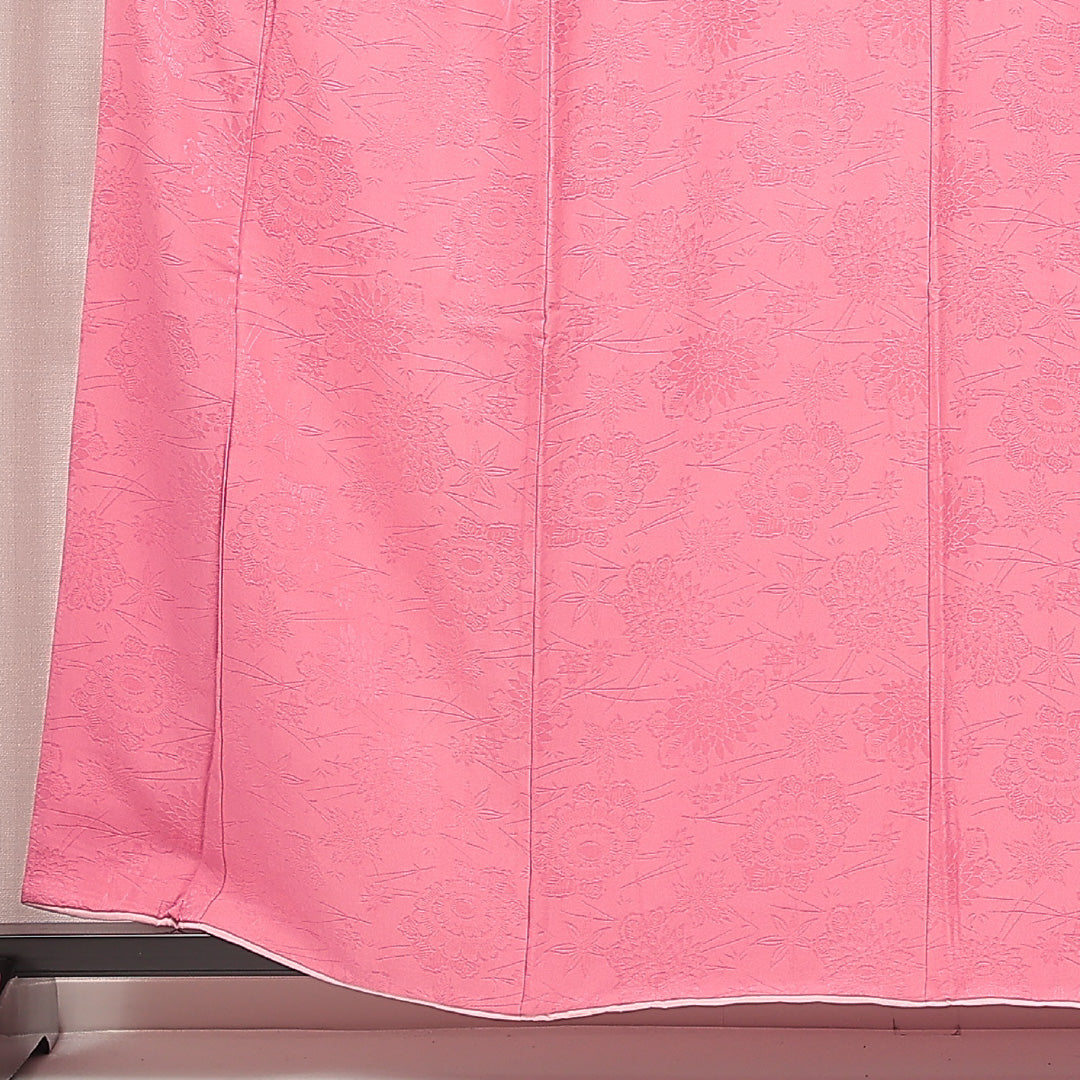 色無地 袷 身丈160cm 裄丈66cm 正絹 Sランク Lサイズ 広衿 インフォーマル 紋意匠 桜 ピンク系 1214-16894