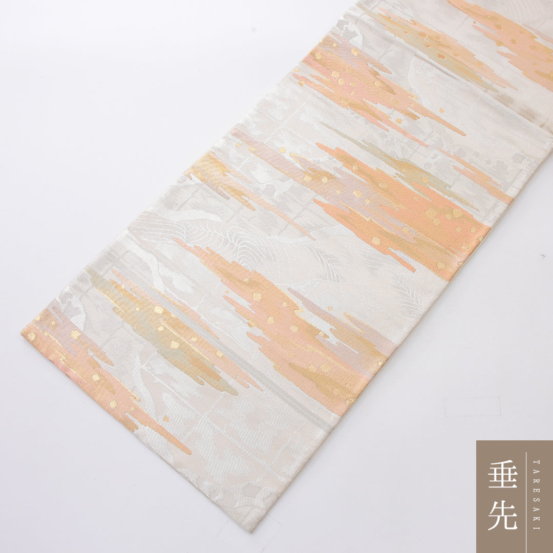 袋帯 帯丈432cm 正絹 六通 帯芯なし セミフォーマル 霞 光琳波 クリーム系 1243-02180