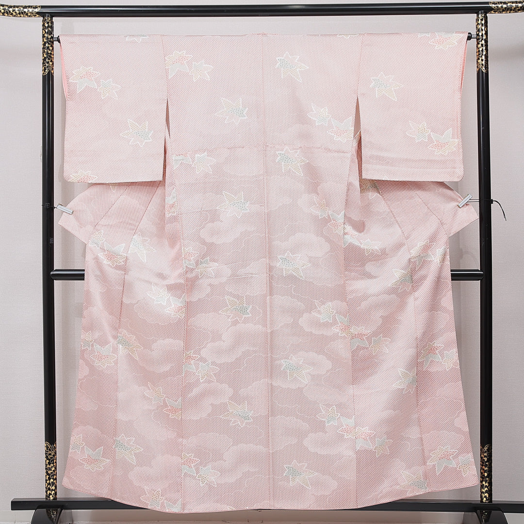 洗える着物 付下げ 袷 身丈157cm 裄丈64cm ポリエステル Sランク インフォーマル 広衿 Mサイズ 楓 吉祥文様 白系 RP 1218-15851