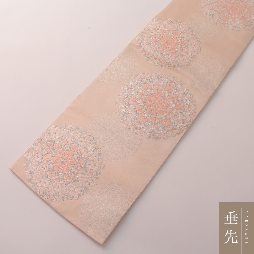 袋帯 帯丈424cm フォーマル 六通 Aランク 正絹 唐華 ピンク系 1223-01884