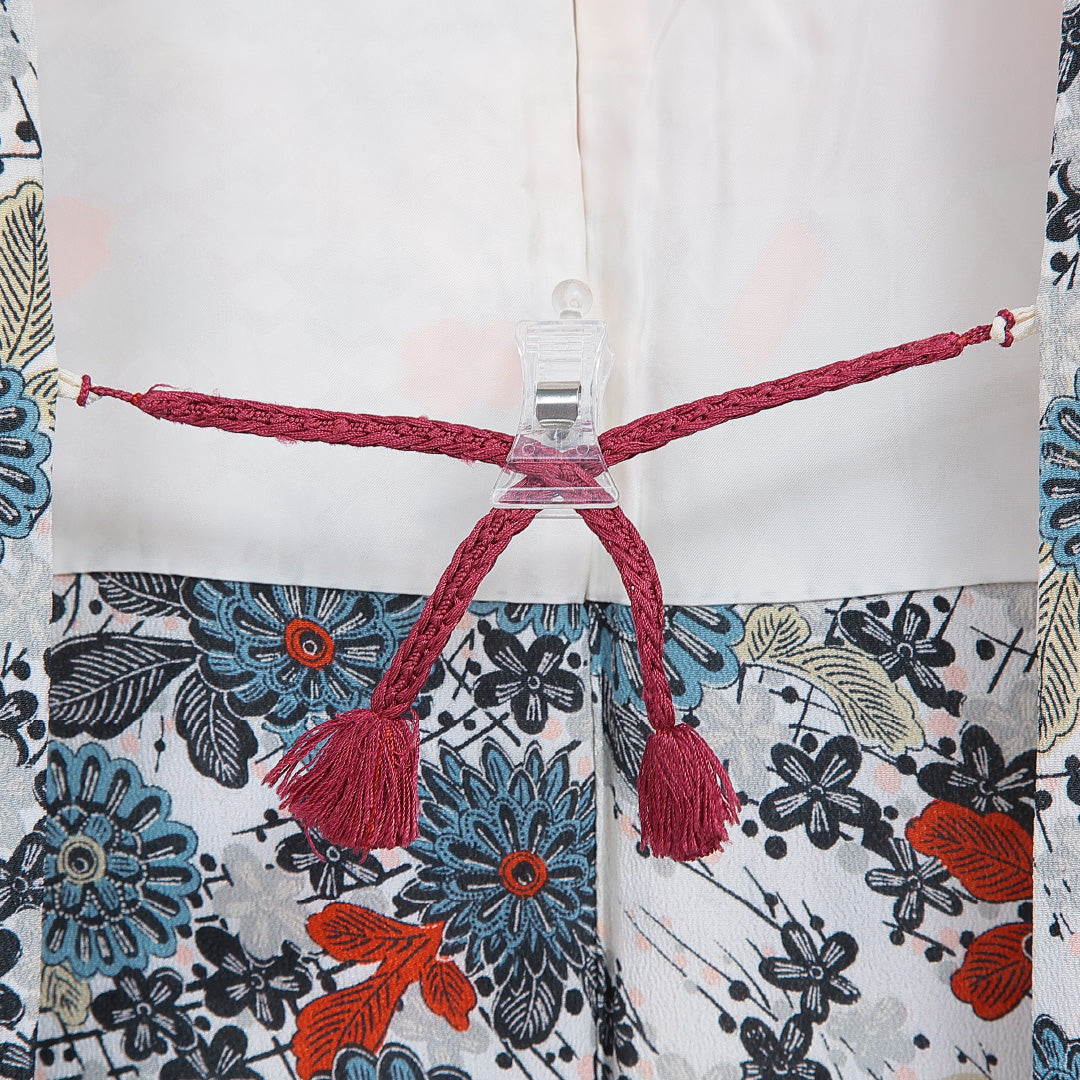 羽織 袷 身丈89cm 裄丈63cm 正絹 Bランク Sサイズ カジュアル 紐あり 菊 白系 多色系 1217-16157