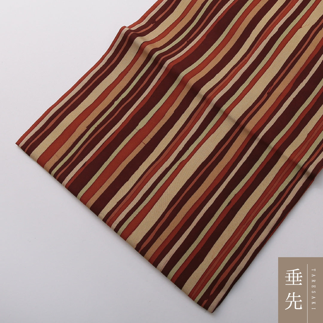 九寸名古屋帯 帯丈360cm カジュアル 名古屋仕立て 全通 Cランク 正絹 染め帯 縞 多色系 1224-03568
