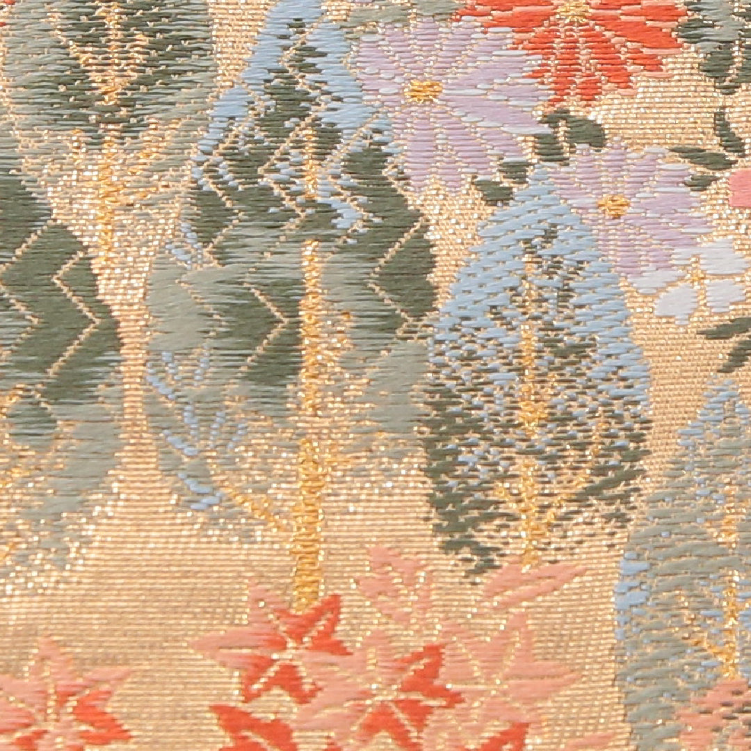 袋帯 帯丈436cm 翠祥錦 フォーマル 六通 Sランク 正絹 桜 松 証紙 金系 1223-02325