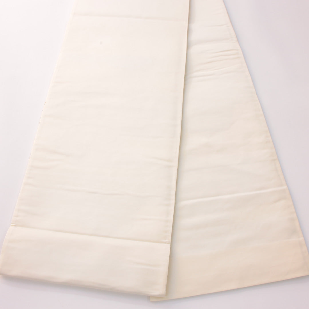 未使用品 袋帯 帯丈436cm 正絹 六通 フォーマル 家紋柄 荒磯 菊 桐 クリーム系 1243-02302